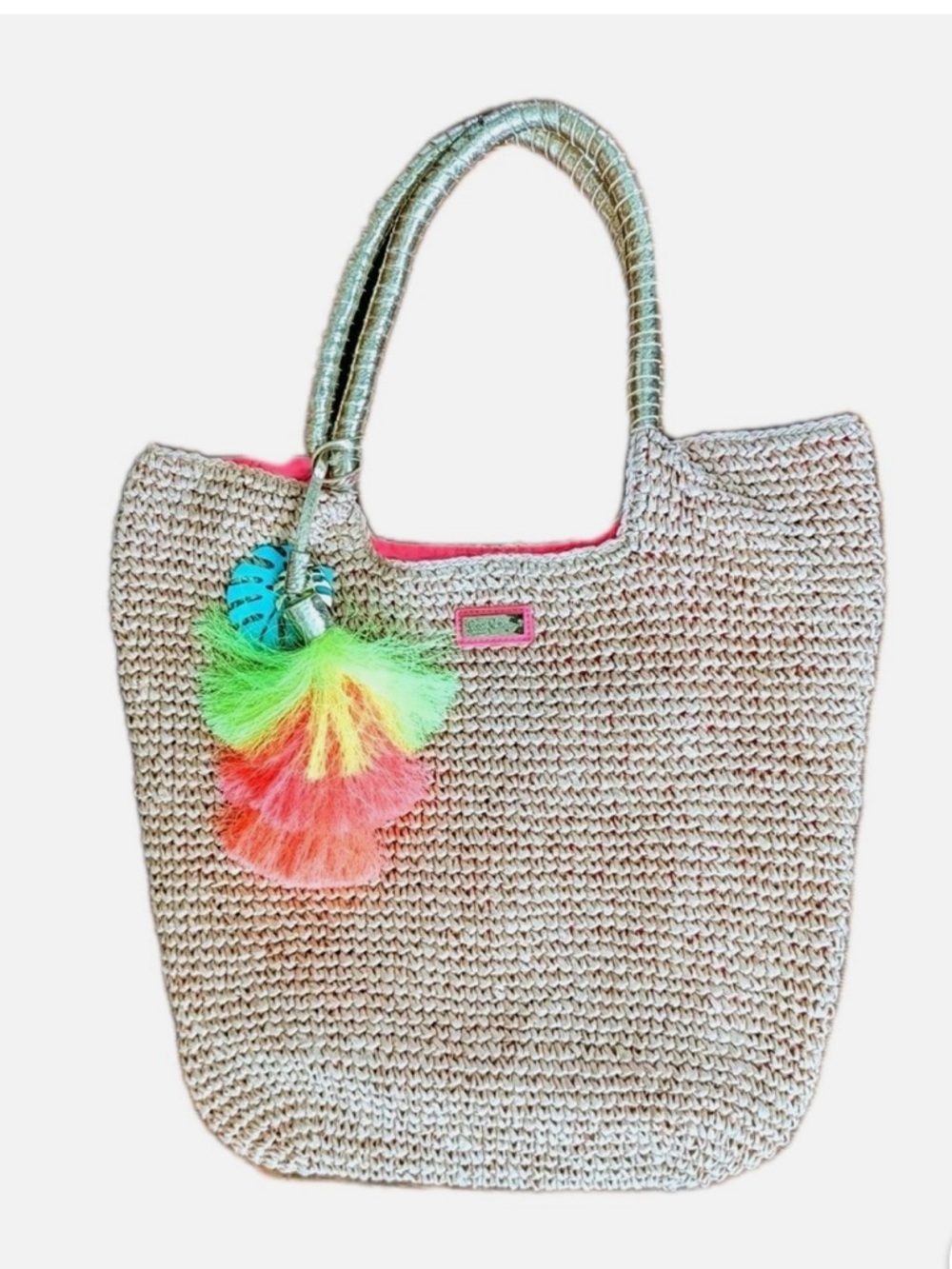 Lilly Pulitzer Natural Straw Tote with Neon Tassel Charm